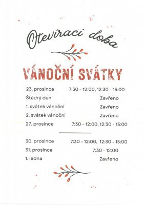 Lkrna Velen - otevrac doba 23. 12. 2024 - 1. 1. 2025